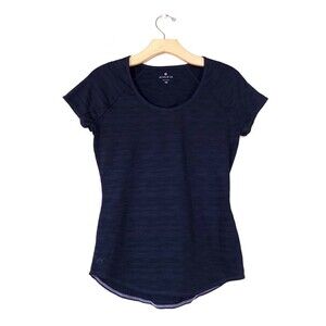 ATHLETA Running Wild Short Sleeve Tee Athletic T-shirt Heathered Navy Blue XS